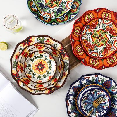 China The sustainable bohemian style disk pattern dish is gorgeous and suitable for diary and banquet for sale