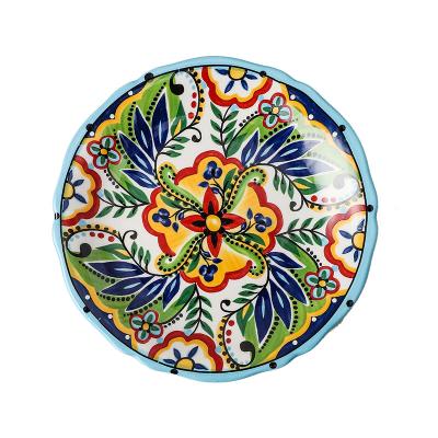 China Hot Selling Sustainable Ceramic Bohemian Style Disc Dish Dinner Microwave Dish Ceramic Dish for sale