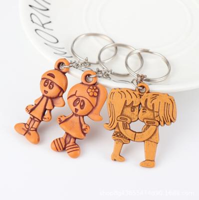 China Wholesale Cheap Cute Wooden Faux Wood Pattern Kid Key Chain Pendant for sale