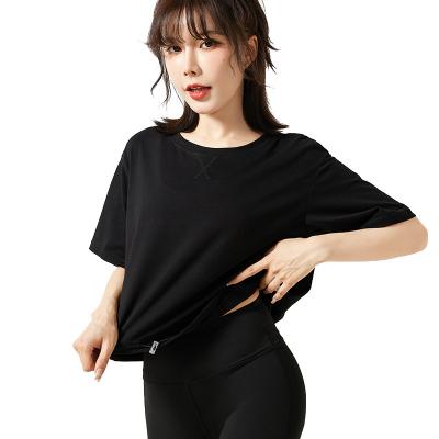 China New Sports Women's Running T-shirt Drawstring Waist Yoga Clothes Loose Casual Short Sleeve Breathable Fitness Tops for sale