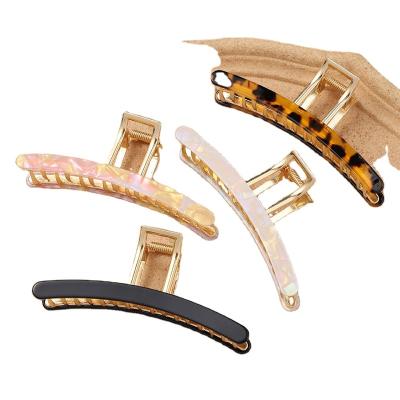 China Decoration Leopard Pattern Acetate Metal Clip for Women, A Line Clip, Elegant Curved Handle Clip for sale