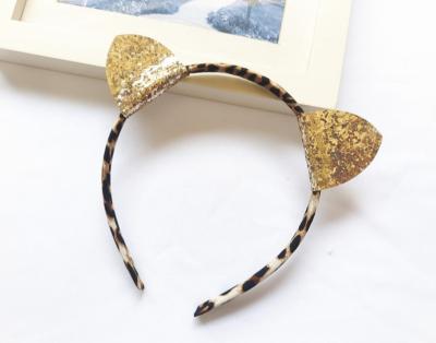 China New Decoration Leopard Headband with Gold Glitter Cat Ears Super Cute Fuzzy Cute Hair Hoops HeadbandKids Hair Accessory for sale