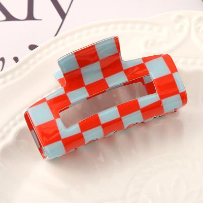 China Rectangular Decoration Style Ponytail Hair Claws Fashion Strong Cool Acrylic Acetate Plaid Hair Clips for Girls for sale