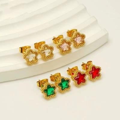 China New arrival colorful fashion 18k gold plated zircon stud star earrings jewelry accessories FASHIONABLE fashion starry pentagon stainless steel for sale