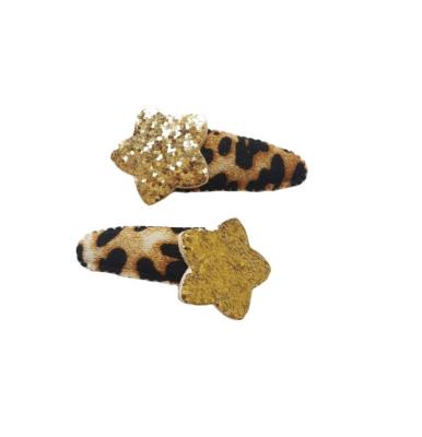 China Cute Decoration Newcomer Toddlers Leopard Printed with Gold Glitter Stars Hair Clips Baby Accessories Children Girls Kids for sale