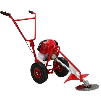 China 2-Stroke 52cc Gasoline Hand Push Brush Cutter Grass Trimmer Lawn Mower With Wheels for sale