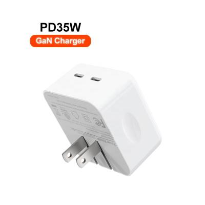 China Mobile phone Macbook Ipad Iphone PD35W US/EU/UK Plug Dual Type-c Quick Travel Charger Gan Charger Mobile Phone 3.3V-11V/3.0A 35W Max 2 Type-c for sale