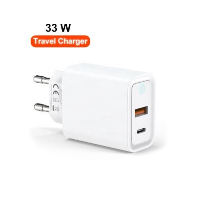 China Mobile Phone LED Light 33W Wall Charger PD A+C 2022 Mobile Phone Quick Charger EU Plug Travel Charger for sale