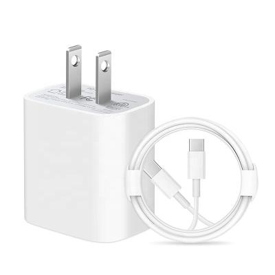 China Mobile Phone Single Port PD20W USB C Power Adapter US plug Fasting Charging Block Cell Phone Charger With 3FT C-C Cable for sale