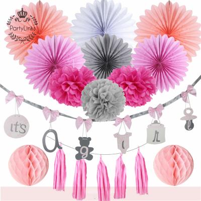 China Baby Shower Decoration Yiwu Kind Reveal Party Supplies It's Girl Banner Baby Pom Poms Paper Lantern Baby Shower Decorations Supplies for sale