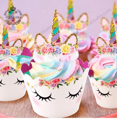 China Unicorn Birthday Party Decorations Kids Paper Wedding Cake Wrapper Cupcake Toppers Cupcake Topper Happy Birthday Party Decoration for sale