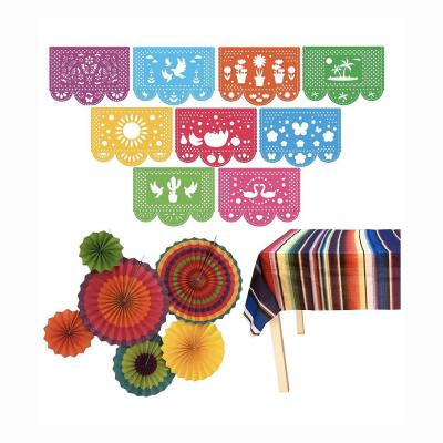 China SENTIS Mexican Fiesta Party Supplies Set Colorful Cotton Fringe Table Paper Runners Mexican Mexican Banner Table Runners Fans for sale