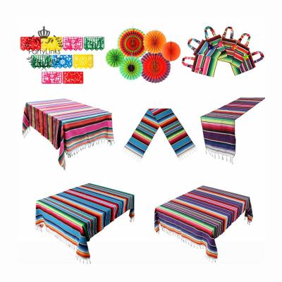 China Mexican Party Felt Supplies Serape Cotton Tablecloth Table Runner Felt Banner Paper Fan For Wedding Birthday Party Decoration for sale