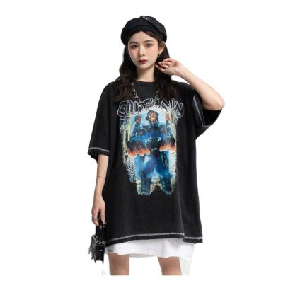 China Others 2022 spring and acid couple C.S.I. wash new retro shoulder summer American short sleeve poster loosen T-shirt for sale