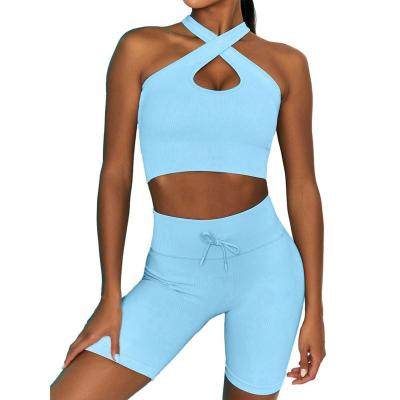 China Girl viable outdoor sports knit yoga set short crack! crack! Yoga Women Casual Two Piece Sets Seamless Yoga Wear for sale