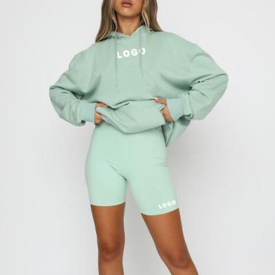 China Summer QUICK DRY New Arrival Custom Made Women Clothes 2021 Hoodie and Biker Shorts Womens 2 Sets Two Piece Outfit for sale