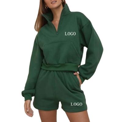 China Custom Anti-Wrinkle Women Track Shorts Lounge Set Casual Wear Pullovers Hoodies Shorts Sweatshirt Sets for sale