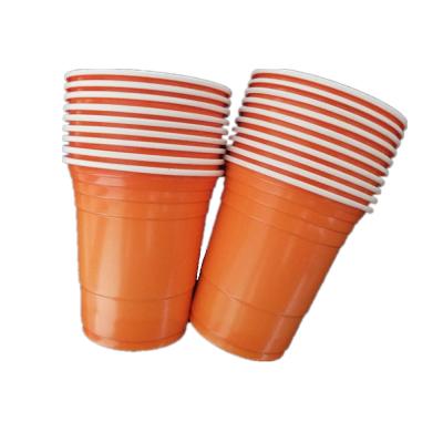 China Minimalist Disposable Plastic Orange Beer Mug 10oz 300ml For Party for sale