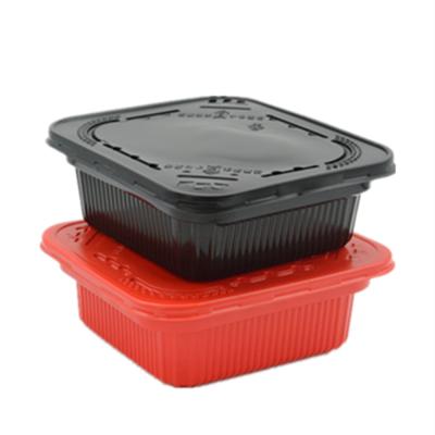 China DOUBLE WALL PP Red Plastic Food Packaging Tray Red Disposable Square Plastic Food Tray With Lid for sale