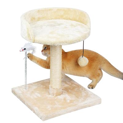 China Stocked Hanging Furniture Small Cat Tree Tower Natural Sisal Kitten Playground Tower Activity Platform Ball Striping Pole for sale