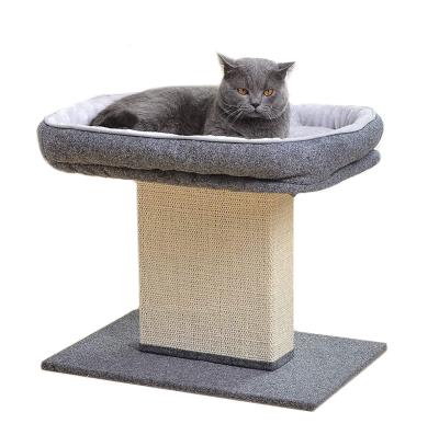 China Modern Custom Sustainable Gray Solid Wood Swing Single Sisal Scratching Indoor Cat Tree Scratcher House Pet Cat-Tree-Mail House for sale