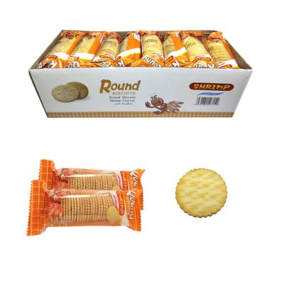 China 26g Gluten Free Boxes Slim Packing Shrimp Flavor Round Cookies Biscuit for sale