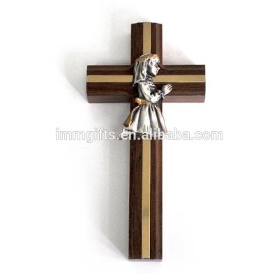 China China Crucifix wooden cross girl figure hand crafted hanging decoration wall cross for sale