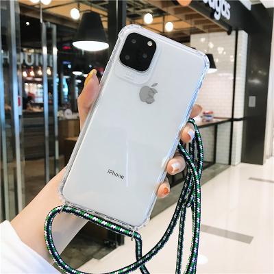 China Shockproof Transparent Soft TPU Phone Case For iphone 13 12 mini 6 7 8 plus X XS 11 pro max XR Se with Lanyard Neck Strap Rope Cord case for sale