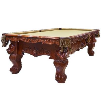 China Indoor Antique Lion Head Billiard Table 8ft 9ft Carved Solid Wood Billiard Table for sale