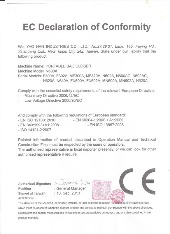 CE - YAO HAN INDUSTRIES CO., LTD.