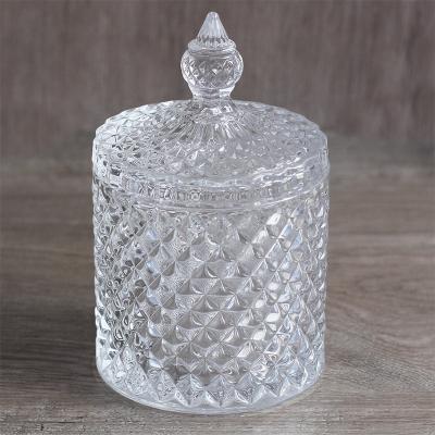 China Wholesale Food Crystal Glass Sugar Bowl Candy Jar Container and Clear Jar with Cover Lid for sale