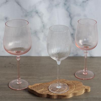 China Colorful Wholesale 500ml Hand-Blown Water Goblets 350ml 400ml Flute Long Stemmed Vertical Stripe Dense Pink Clear Glass Goblet For Wine Champagne for sale