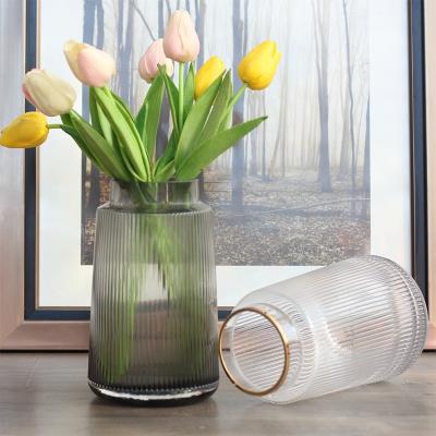 China Contemporary European Crystal Mini Greenhouse Colored Clear Cylinder Flower Vase Gold Manufacturer Bulk Glass Wholesale for sale