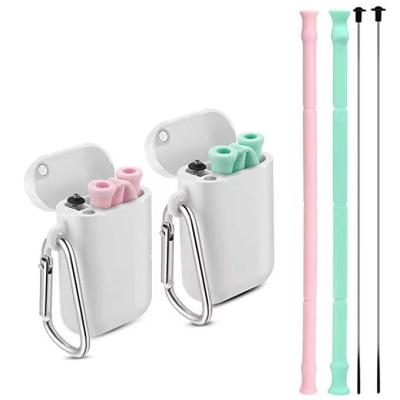 China Portable Collapsible Silicone Collapsible Viable Drinking Straw Set Custom Printed for sale