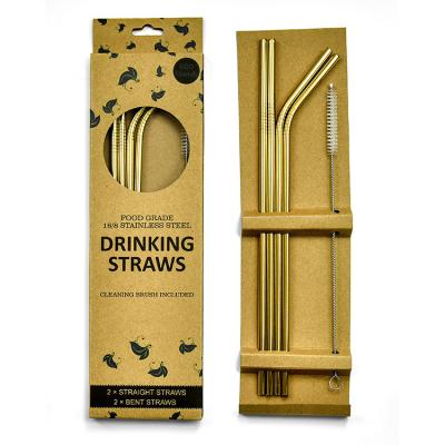 China Viable Amazon Gold Stainless Steel Custom Drinking Straws With Paper Box Reusable Colorful Straw Set for sale