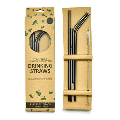 China Amazon Sustainable Metal Black Gift Box Products Straw With Paper Box Stainless Steel Printed Straw for sale