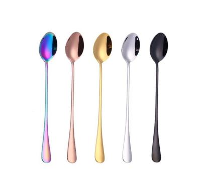 China Food Grade Long Handle Coffee Tea Stainless Steel Stainless Steel Spoon Dessert Spoon Viable Colorful Cocktail Stirring Spoons for sale