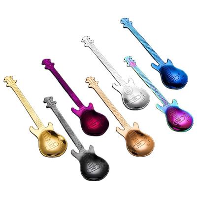 China Sustainable Colorful Creative Guitar Shaped Food Grade Tea Spoon Stainless Steel Teaspoon for sale