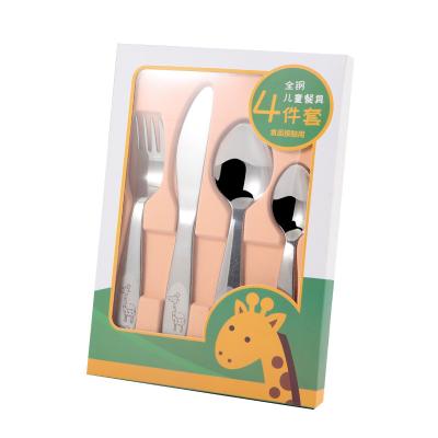 China Factory Price Minimalist Cute Giraffe Cardboard Kids Spoon and Spoon Stainless Steel Cutlery Set Baby Spoon and Fork Set for sale