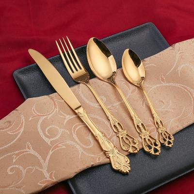 China Sustainable New Arrivals Luxury Stainless Steel Flatware Set Royal Unique Design Gold Flatware Set for sale