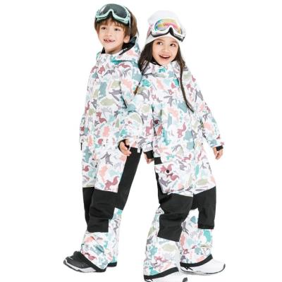 China Multi-colors print design cartoon ski snow jacket one-piece suit child different custom wear Anti-UV outdoor snowsuit for sale