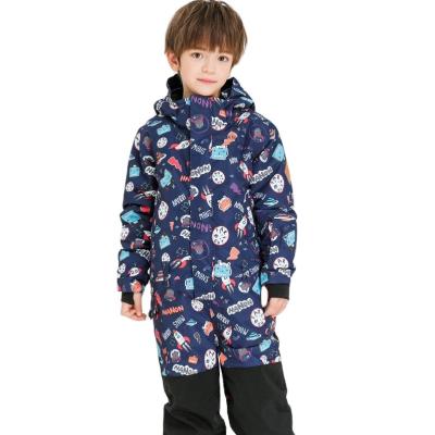 China Branded Purple Anti-UV Custom Print Cartoon Design Boy Children Ski Jacket Wear Snowsuit for sale