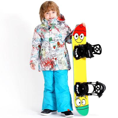 China New Design Anti-UV Special Graffiti Boys Custom Digital Printing Kids Ski Snow Jacket Wear Suit For Kids for sale