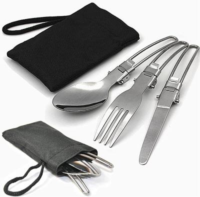 China Folding Folding Stainless Steel Fork Knife And Spoon Set Outdoor Camping Use for sale