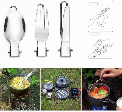 China Folding Stainless Steel Tableware Folding Outdoor Ultralight Portable Camping Tableware Set for sale