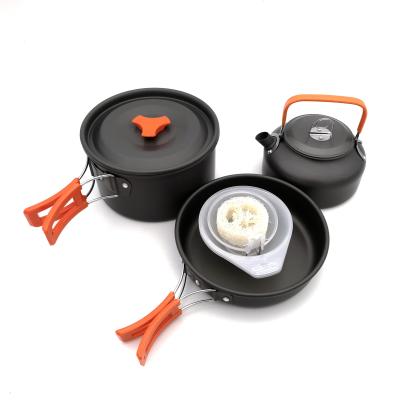 China Lightweight Outdoor Orange Cooking Set For Camping Hiking Ultralight Foldable Cookware With Foldable Handle for sale