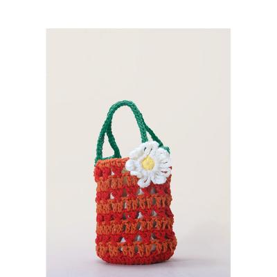 China New autumn and winter fashion cute wild handbags high quality small daisy wool handwoven bag stitching color bucket bag for sale