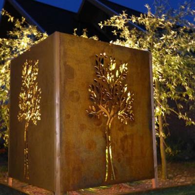 China Custom size plaza park uses rusty steel corden lights to illuminate the box, corten steel light box for sale