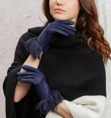 China New Style Fringe Women Fashion Simple Navy Color Leather Gloves in Lixian for sale