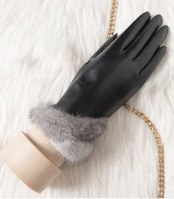 China ZF5827 Simple Fashion Women Fur Leather Gloves Winter Dressing Mink Fur Leather Gloves for sale